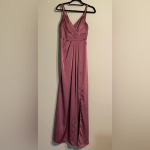 Satin front slit mauve/berry Dress